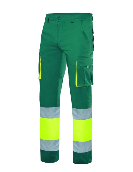 PANTALON BICOLOR STRETCH DE AV. VERDE/AM. FLUOR S-3XL